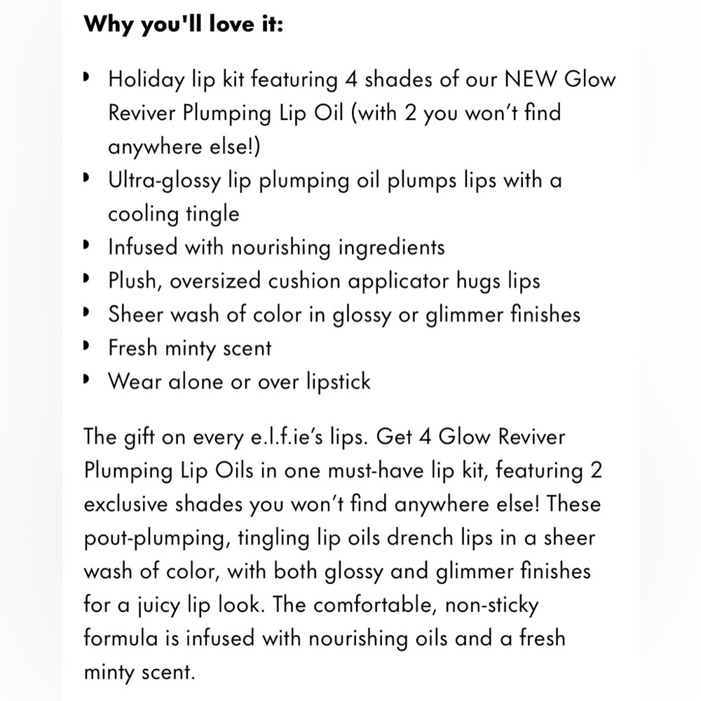 ELF PLUMPING LIP OIL SET “GLOW REVIVER” 4pk SET W/TWO EXCLUSIVE COLOURS - NEW! - Picture 14 of 16